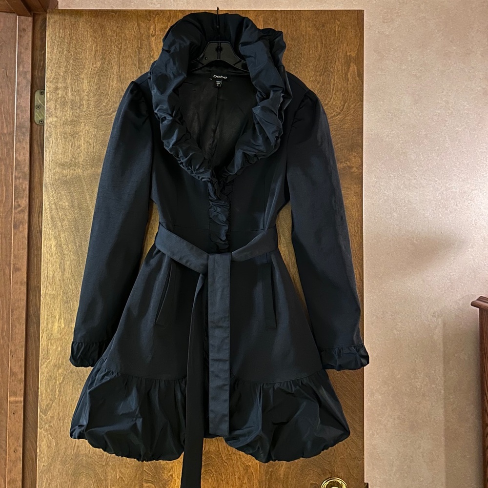 Bebe Satin Ruching Details Trim Trench Coat, Size M - Picture 7 of 16